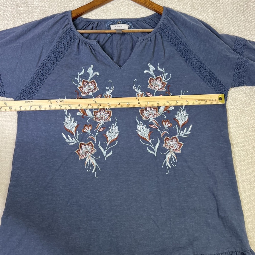 Cupio 100% Cotton Dress Boho Floral Cottagecore Blue Crochet Lace Ruffle Size - Picture 6 of 9